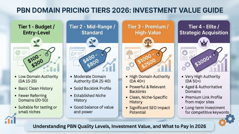 PBN domain pricing tiers 2026