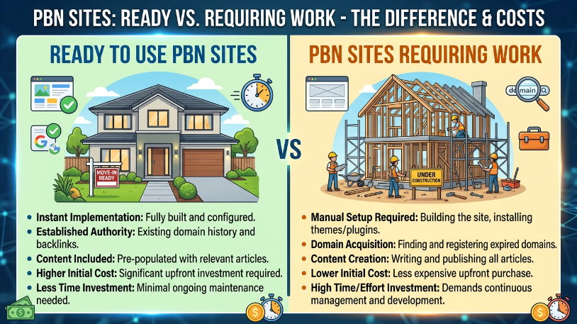 Ready vs requiring work PBN sites